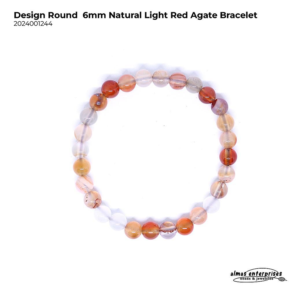 Design Round Natural Lt.Red Agate Bracelet