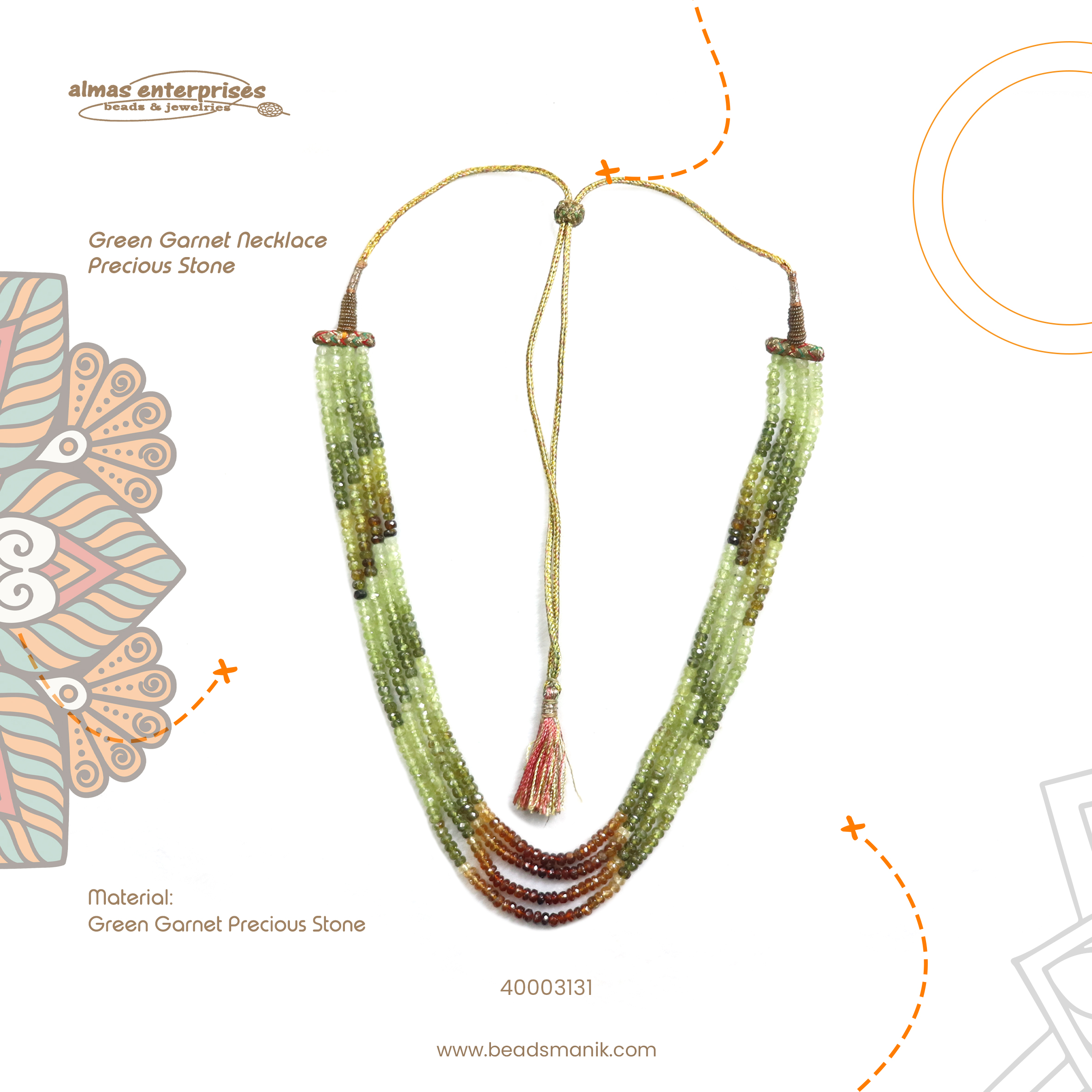 Green Garnet Neck.Precious Stone 1460
