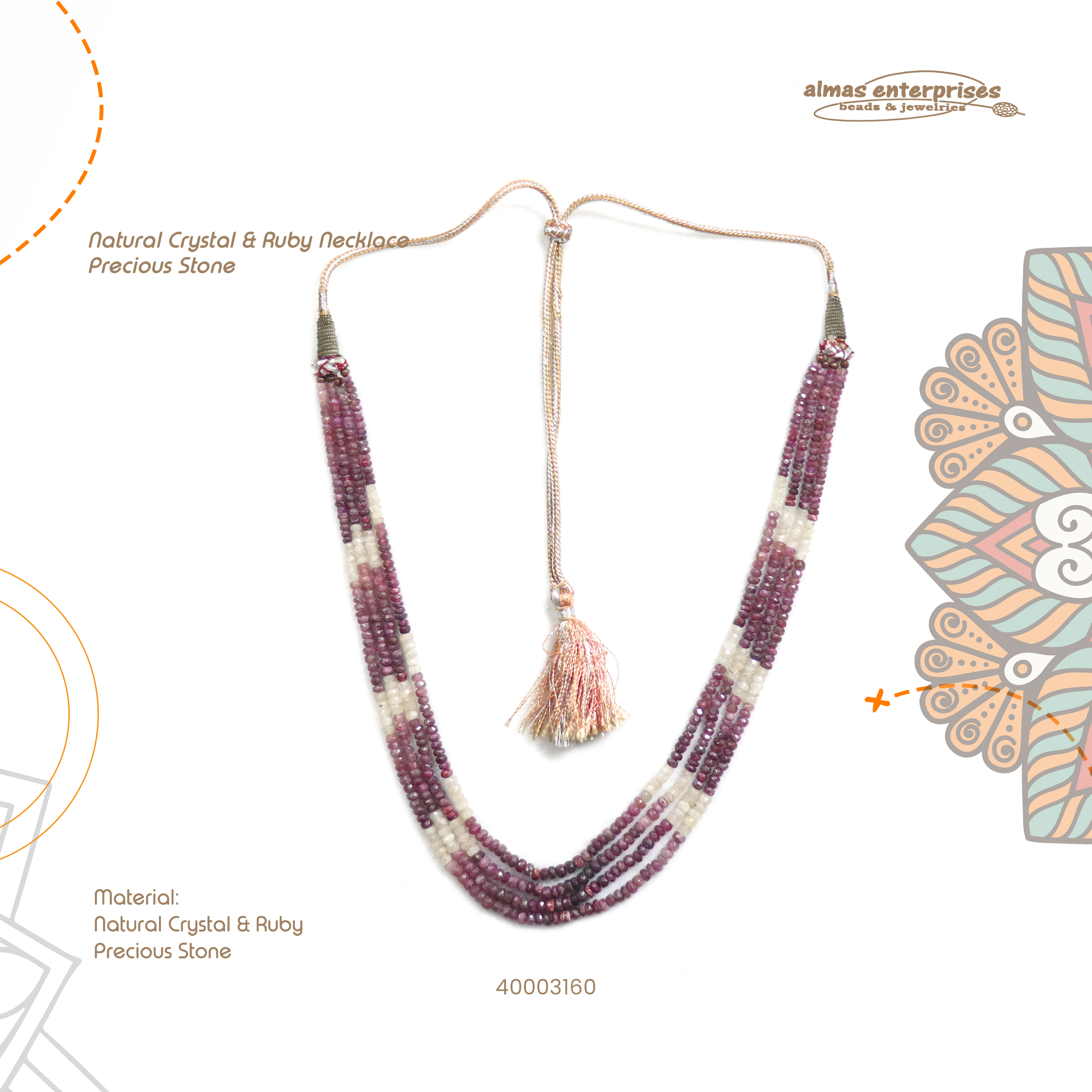 Nat.Crystal&amp;Ruby Neck.Precious Stone 124