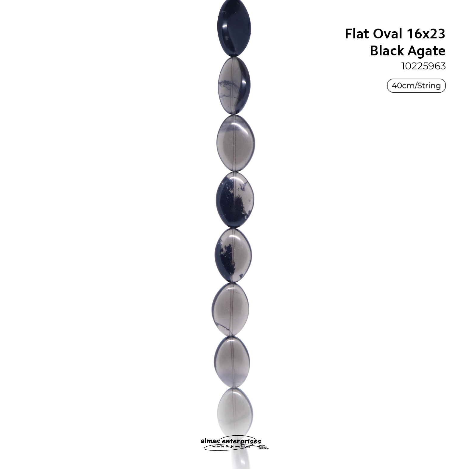 Flat Oval 16x23 Dy.Black Agate
