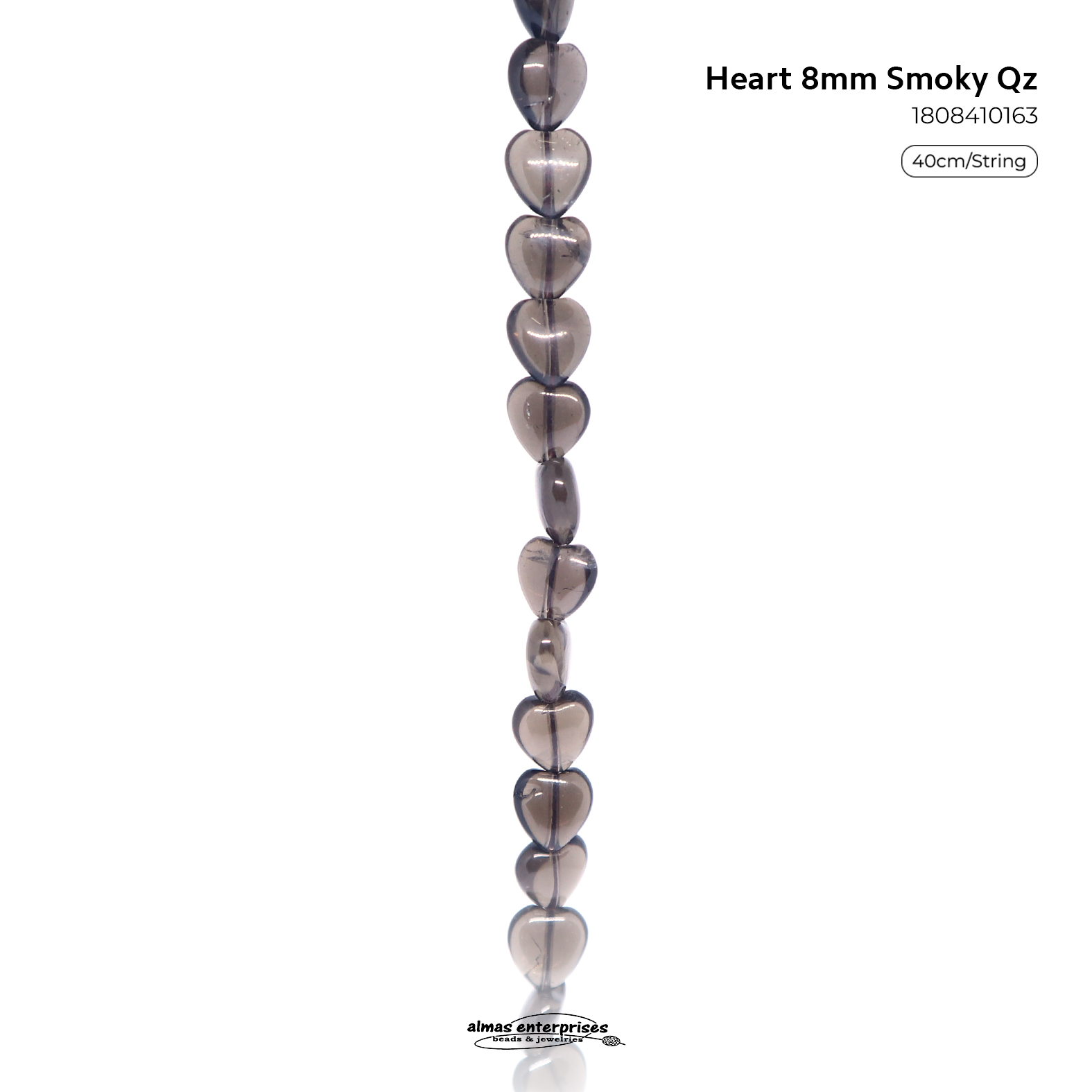 Heart 8mm Smoky Qz