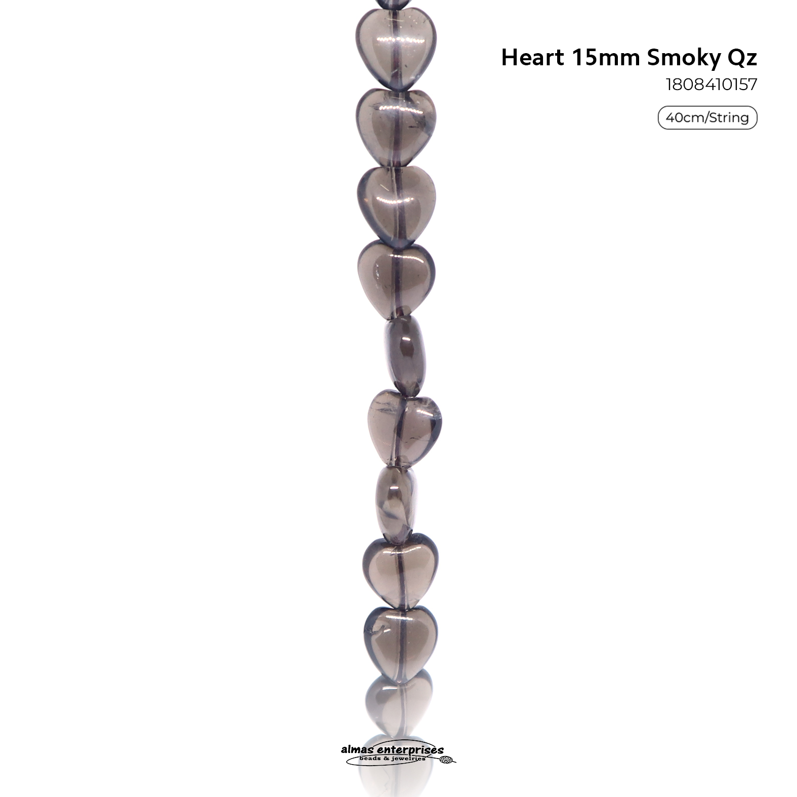 Heart 15mm Smoky Qz
