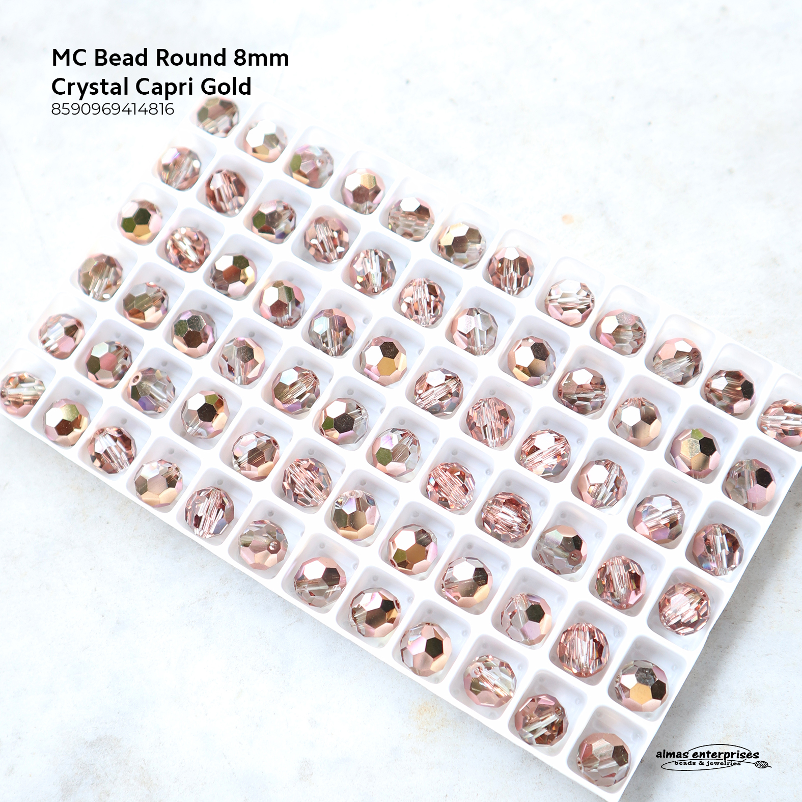 MC Bead Round 8mm Crystal  Capri Gold