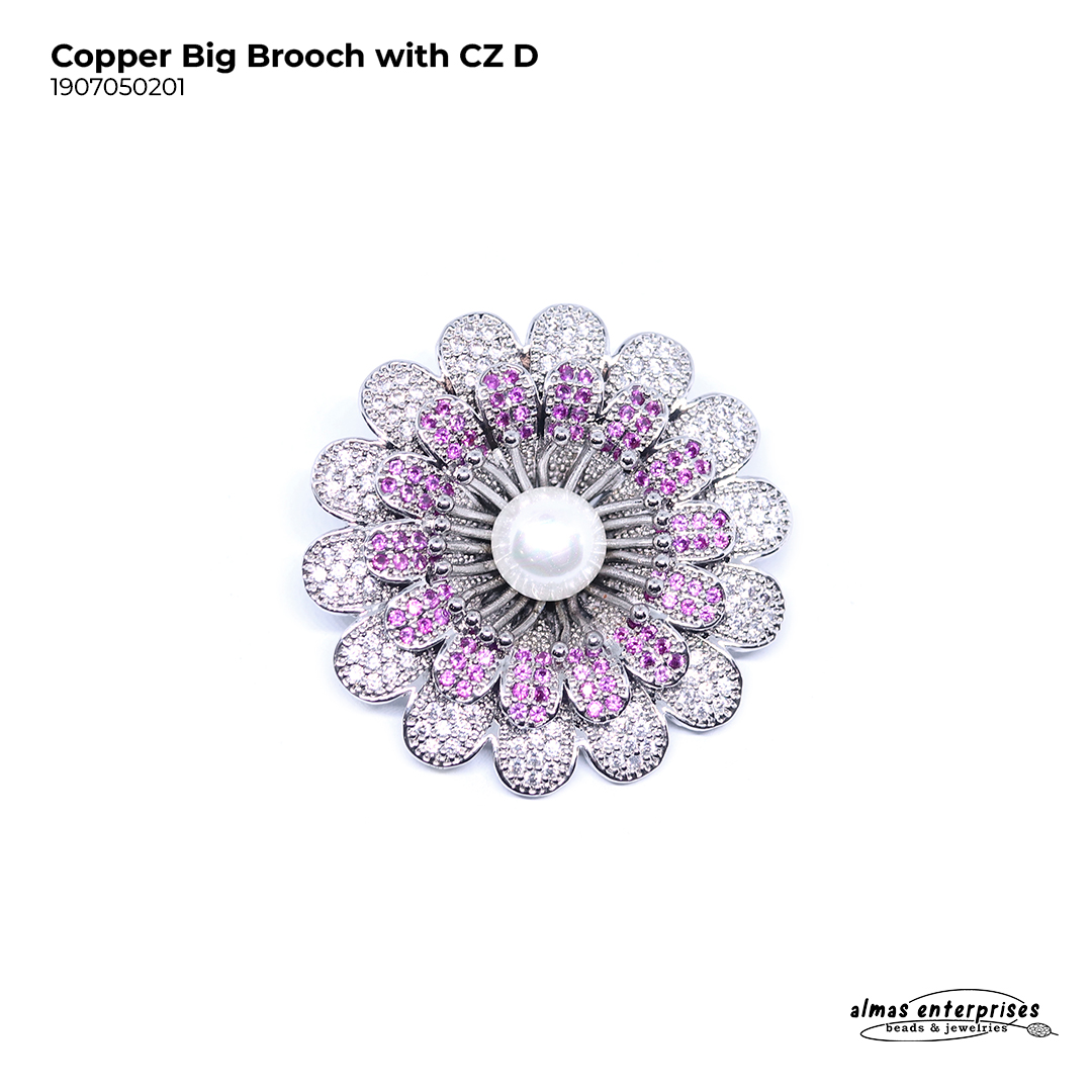 Copper Big Brooch With CZ D