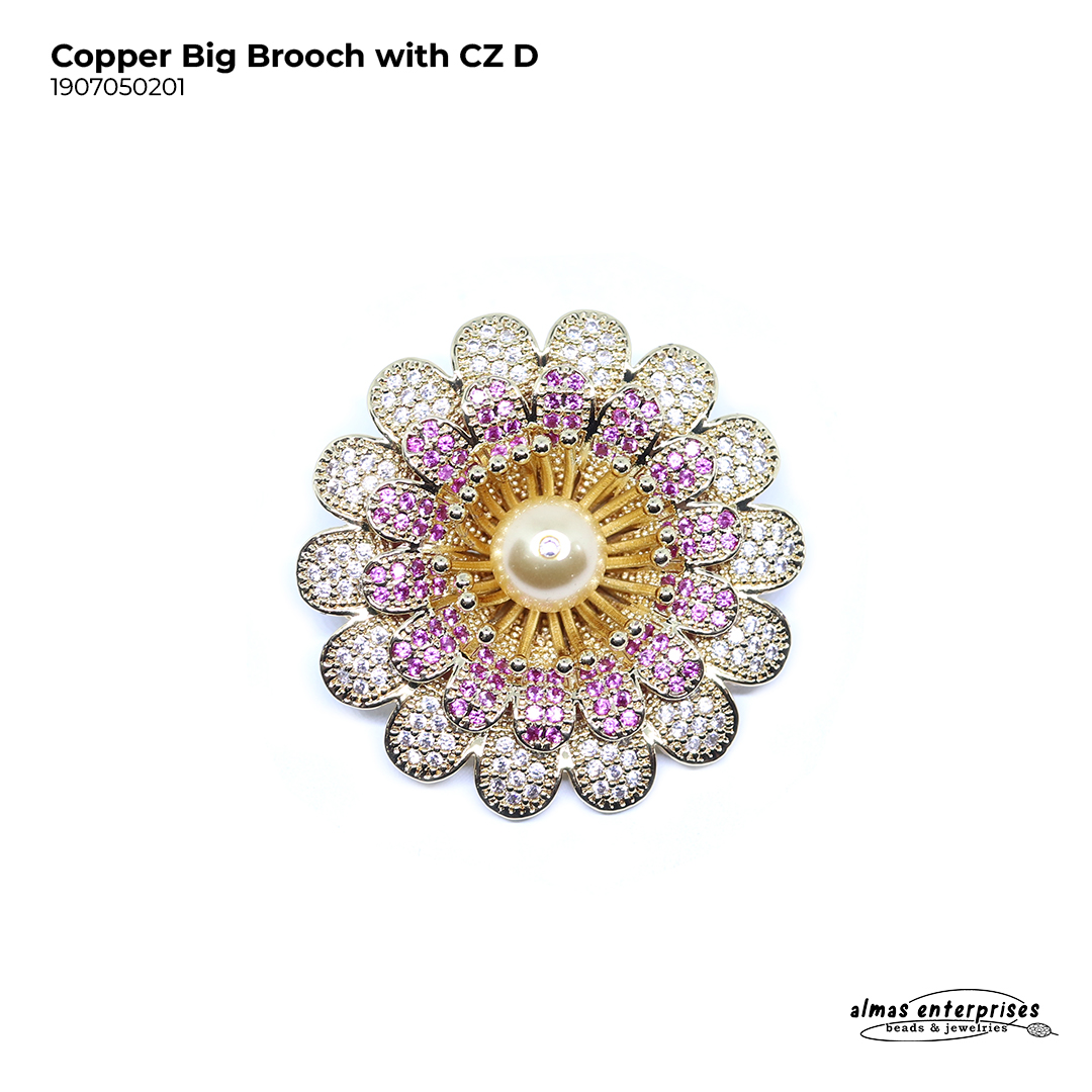 Copper Big Brooch With CZ D