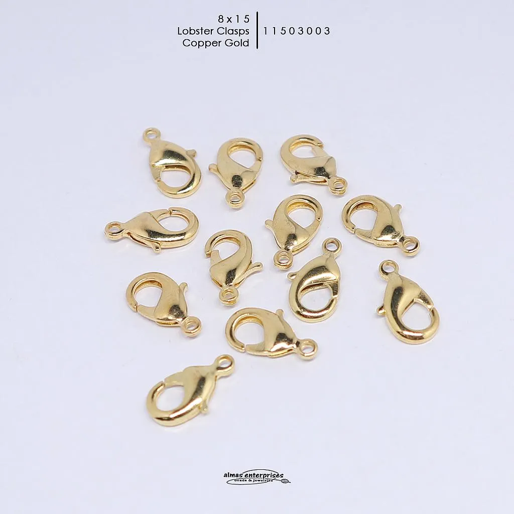 [11503003] Cop. 8x15 Lobster Clasps/12 (Gold)
