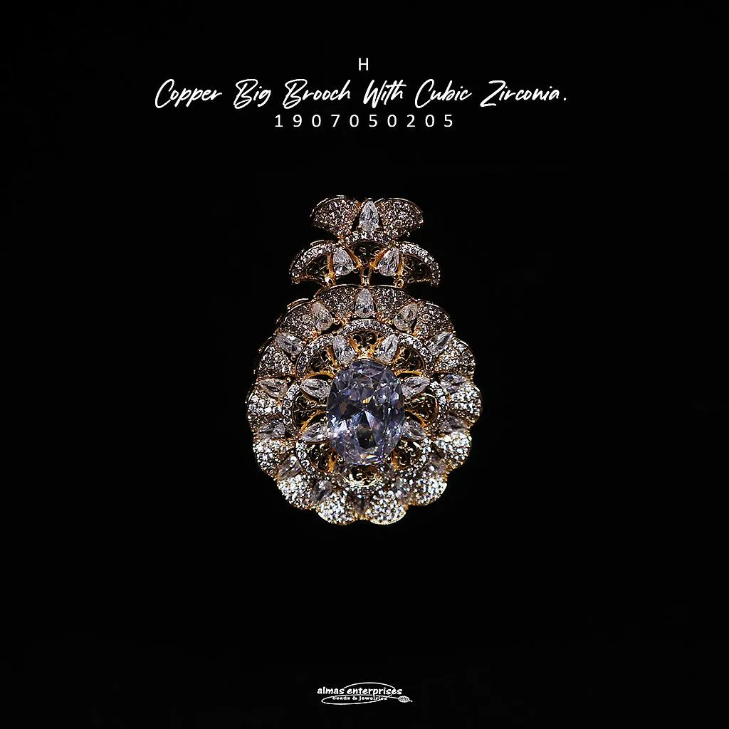 Copper Big Brooch With CZ H