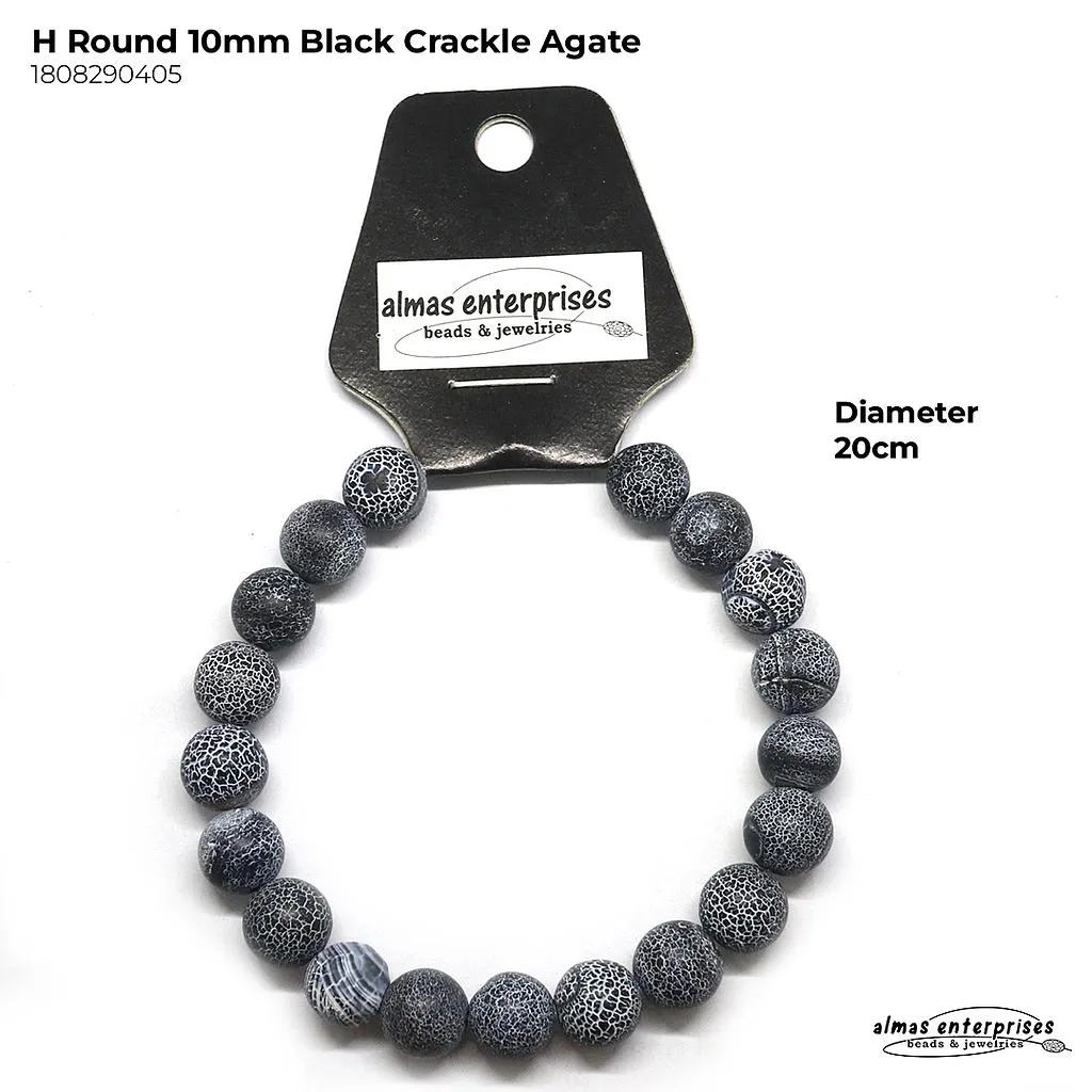H. Round Black Crackle Agate