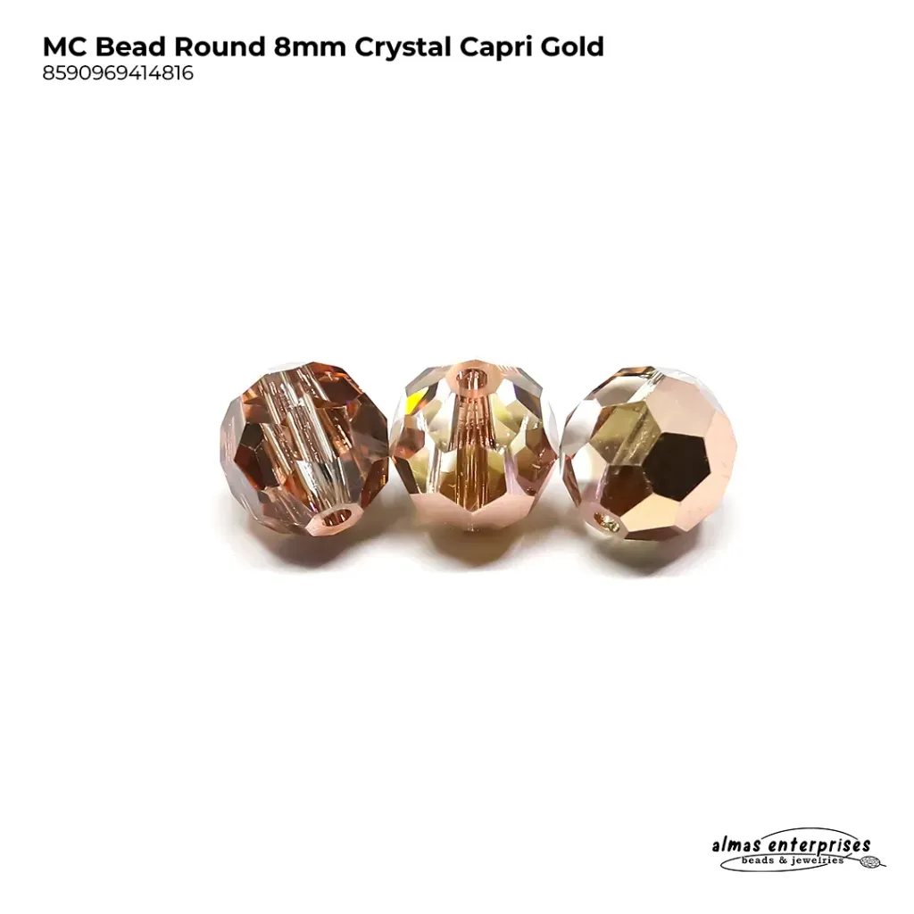 [8590969414816] MC Bead Round 8mm Crystal  Capri Gold