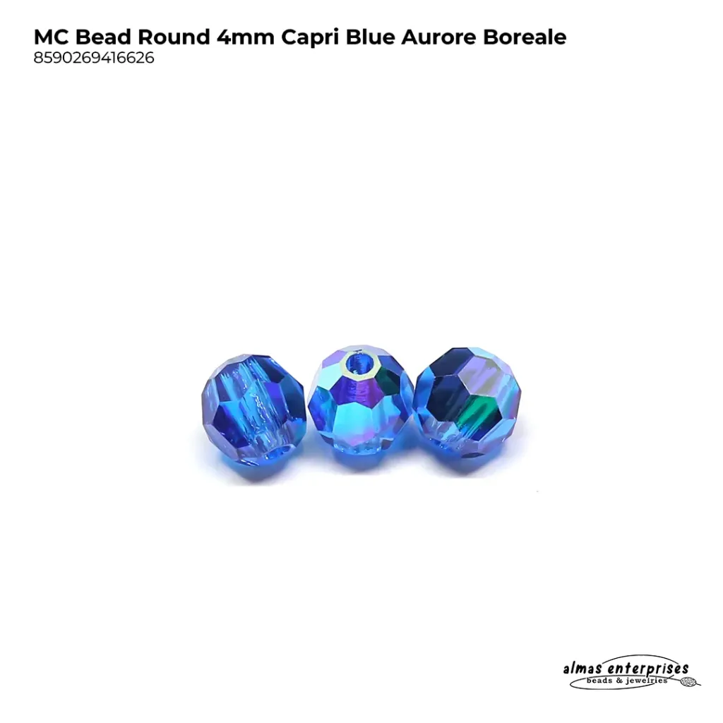 [8590269416626] MC Bead Round 4mm Capri Blue AB