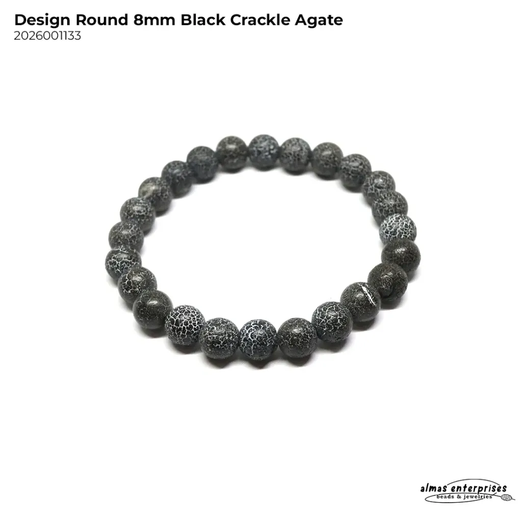 Design Round Black Crackle Agate (6mm)