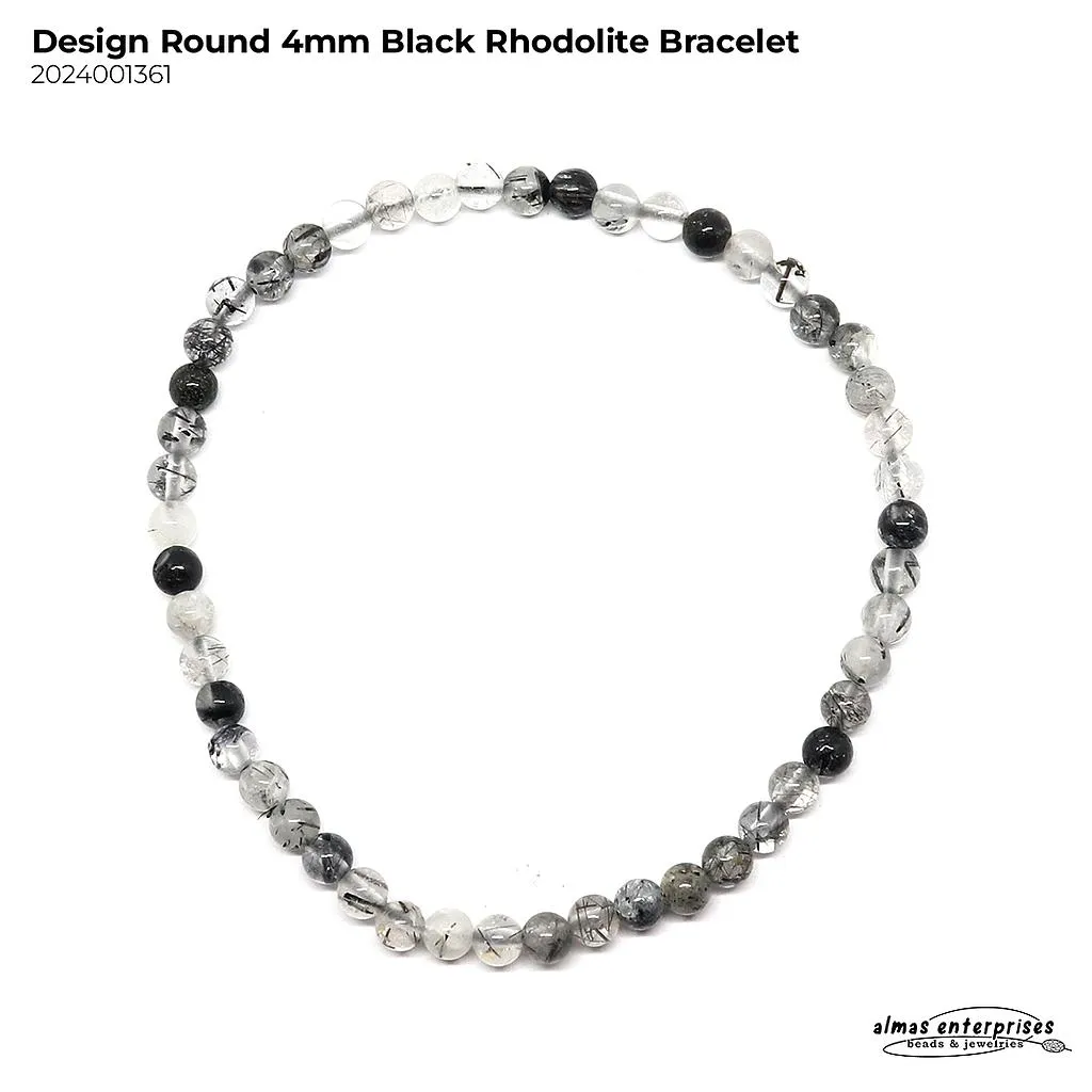 [2024001361] Design Round Black Rhodolite Bracelet (4mm)