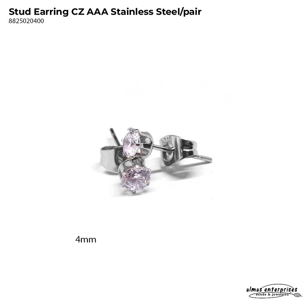 Stud Earring CZ AAA Stainless Steel/pair