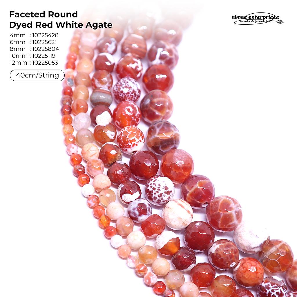 Faceted Round D.Red White Agate