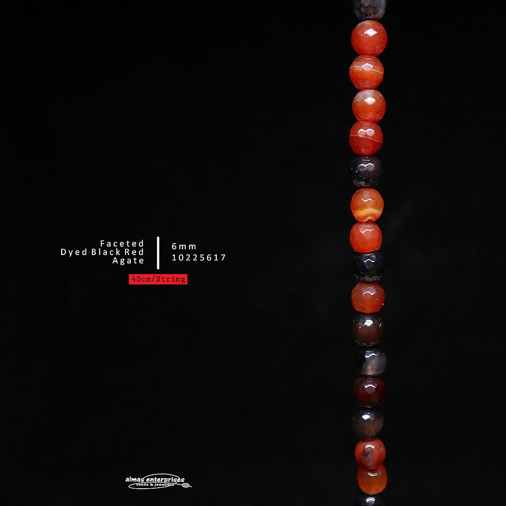 Faceted Round D.Black Red Agate