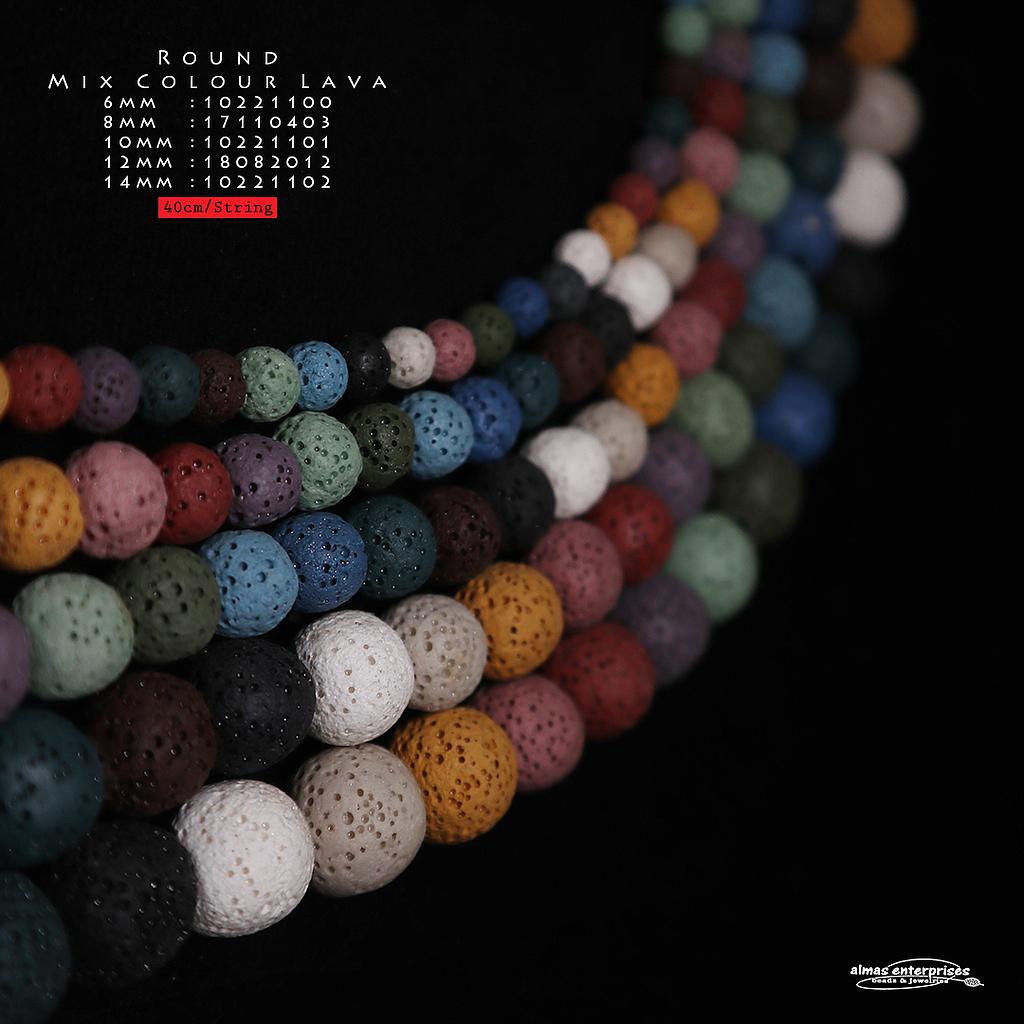 Round Mix Col Lava Beads