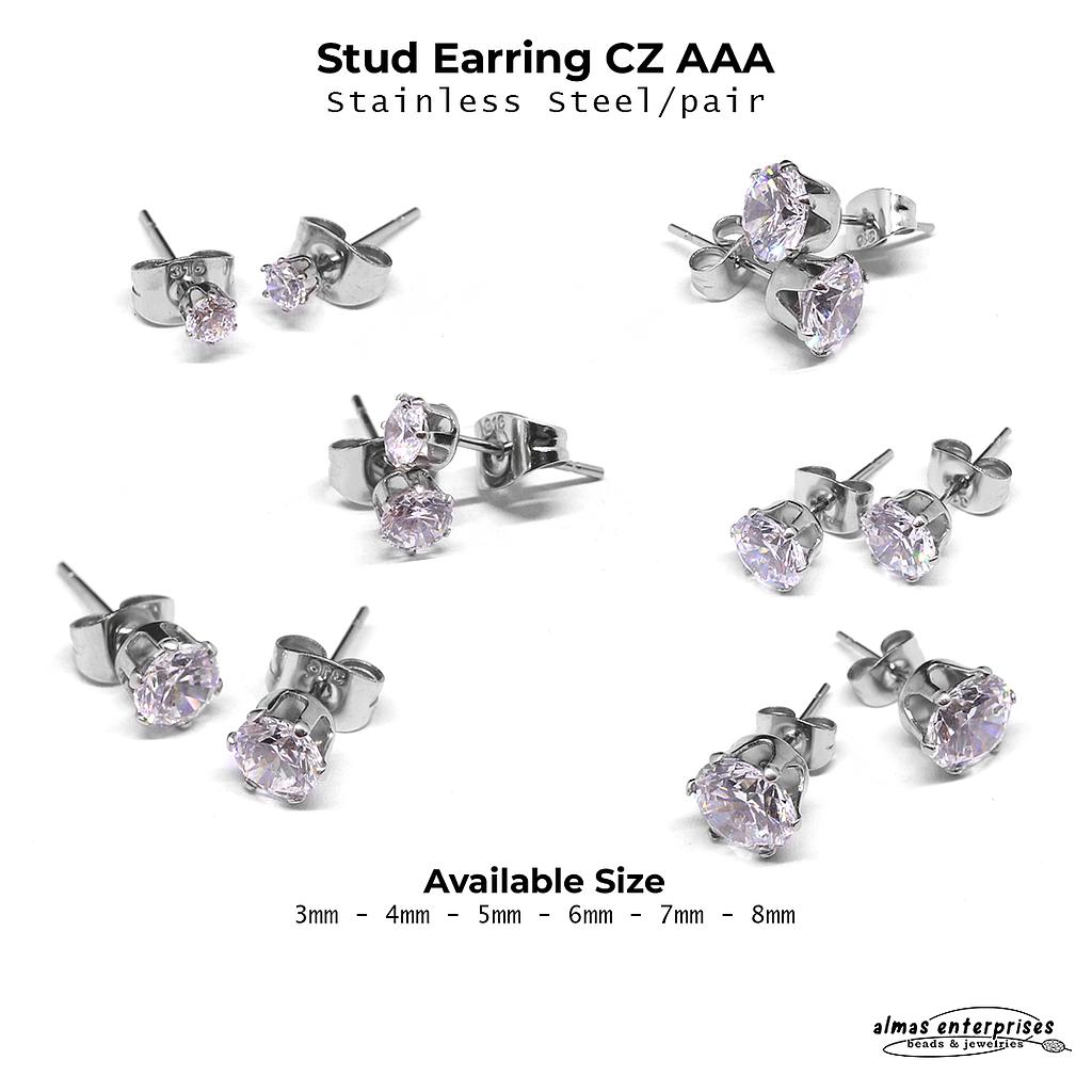 Stud Earring CZ AAA Stainless Steel/pair