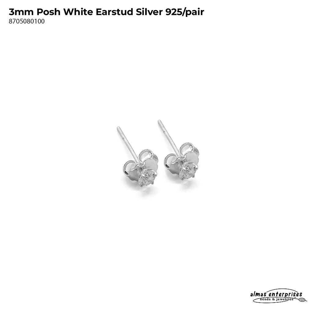Posh White Earstud Silver 925/pair