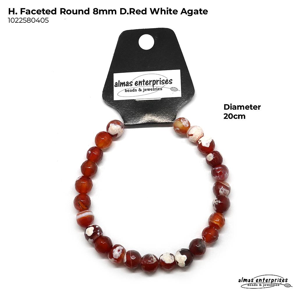 H. Faceted Round D.Red White Agate
