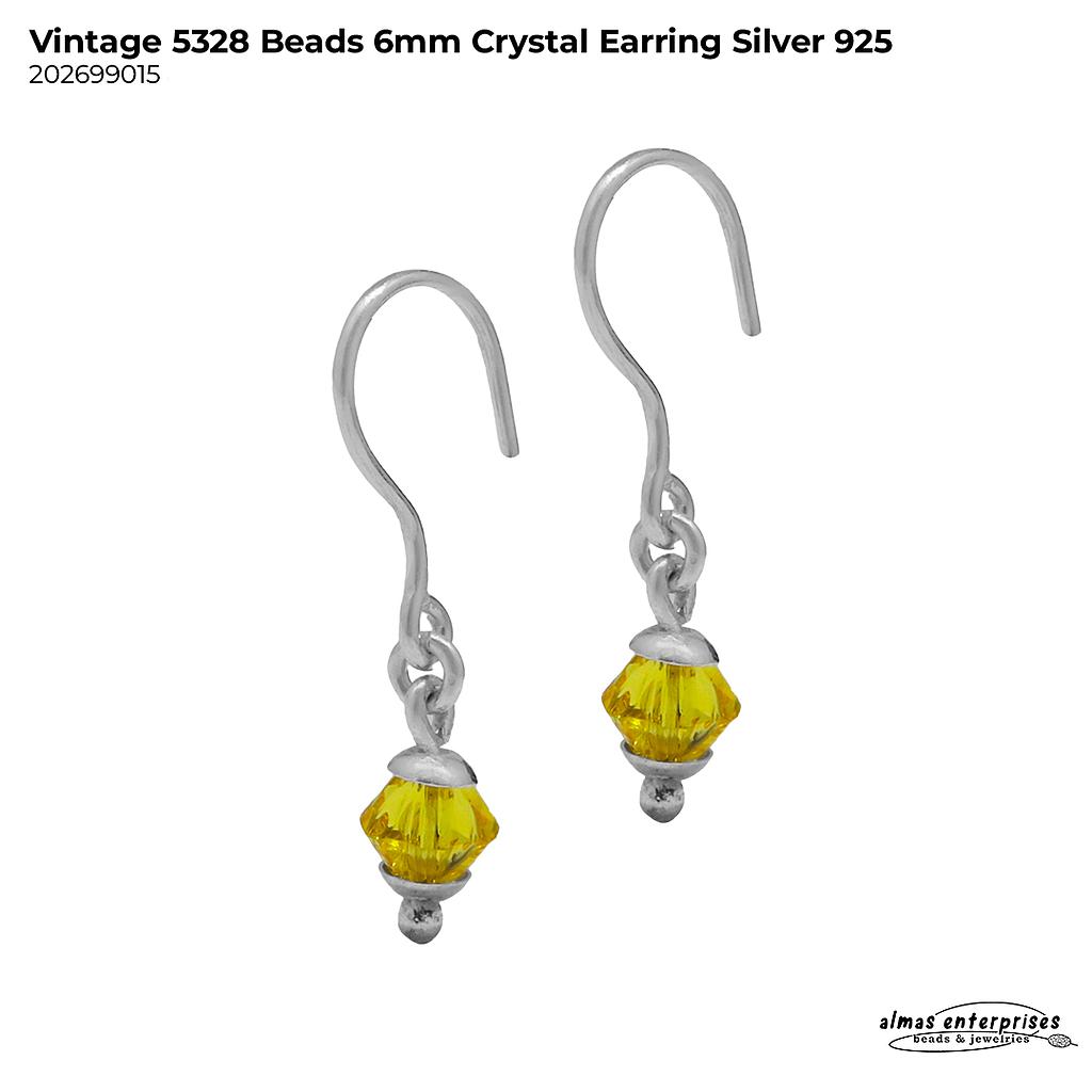 Vintage Beads 6mm Crystal Earring Silver 925